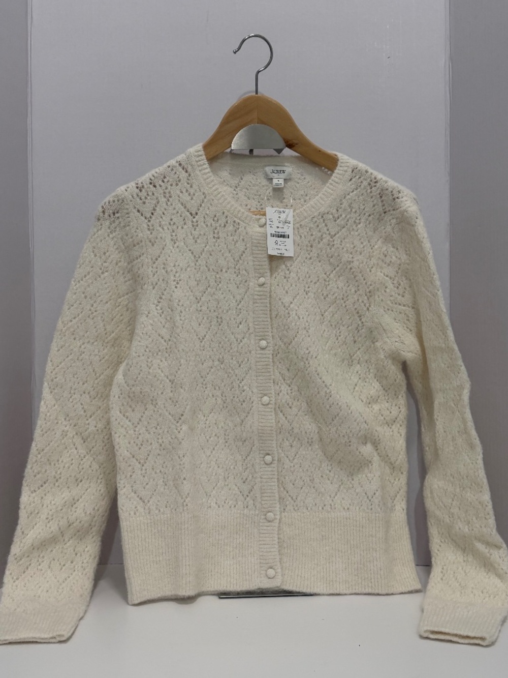 J. Crew Cream Open-Knit Button Cardigan